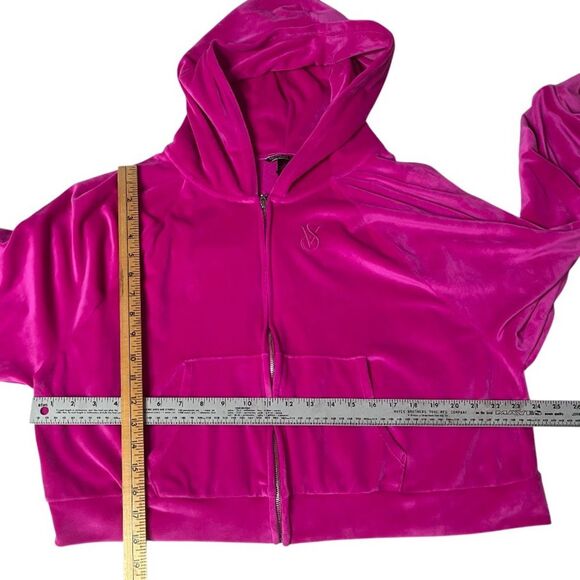 VICTORIAS SECRET Pink Fuchsia Hoodie Velour Full Zip Jacket Size XL - Picture 6 of 9